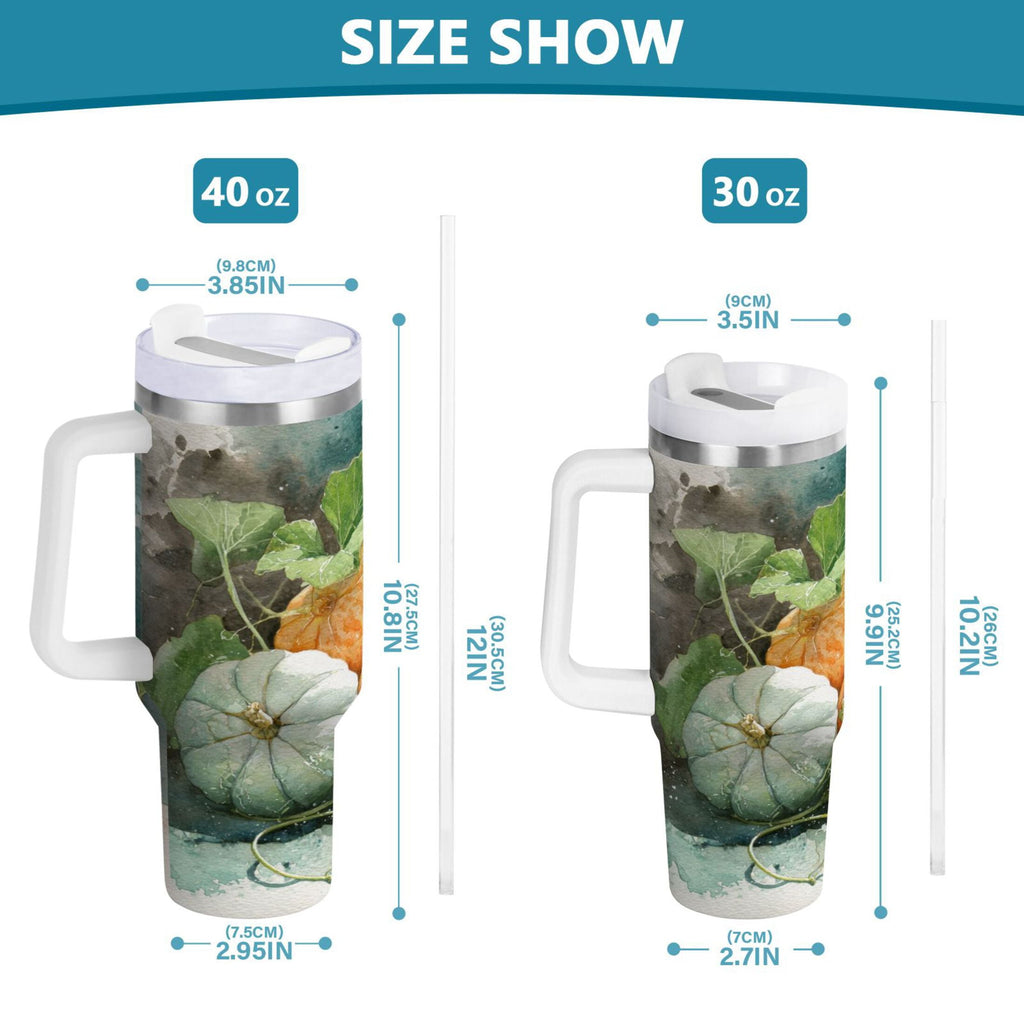 40 oz Insulated Stainless Steel Tumbler Double Wall Stainless Steel Tumbler with 2-Way Drinking Orange and White Pumpkins C535T