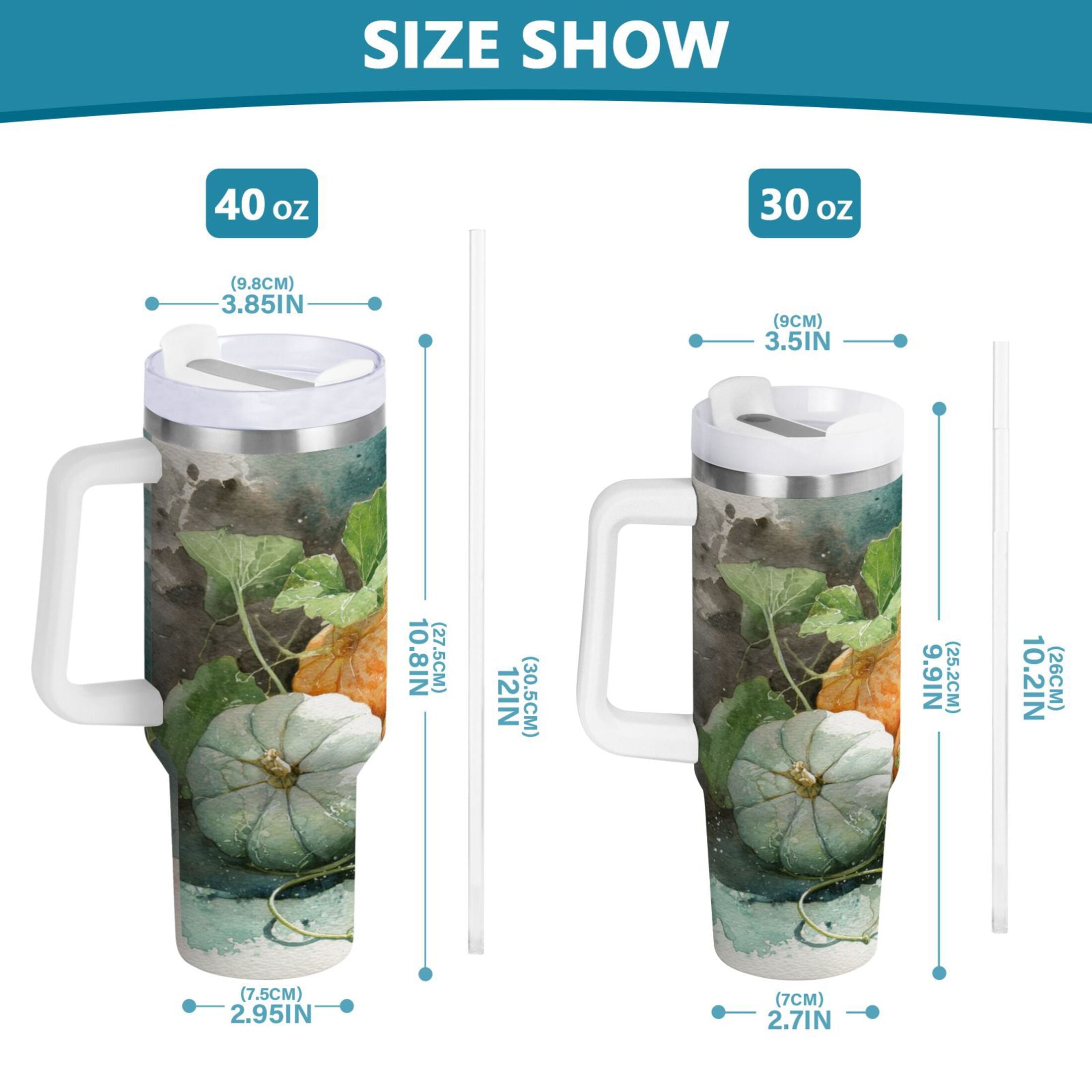 40 oz Insulated Stainless Steel Tumbler Double Wall Stainless Steel Tumbler with 2-Way Drinking Orange and White Pumpkins C535T