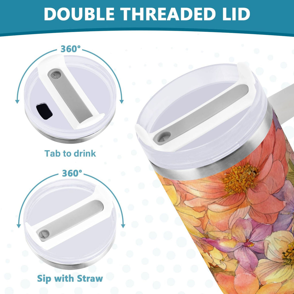 30 oz Insulated Stainless Steel Tumbler Double Wall Stainless Steel Tumbler with 2-Way Drinking Summer Blossoms C540G