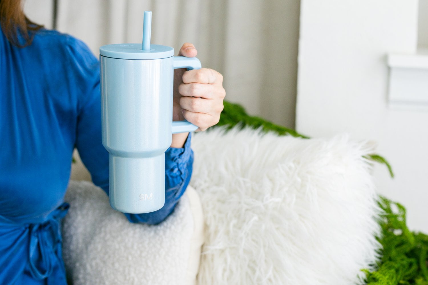 Simple Modern 30 fl oz Insulated Stainless Steel Trek Tumbler with Straw Lid | Seaglass Sage and Cream Checkmate C690P