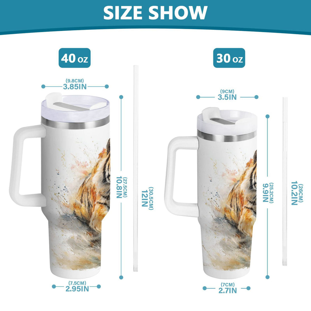 30 oz Insulated Stainless Steel Tumbler Double Wall Stainless Steel Tumbler with 2-Way Drinking Tiger in Action C457T
