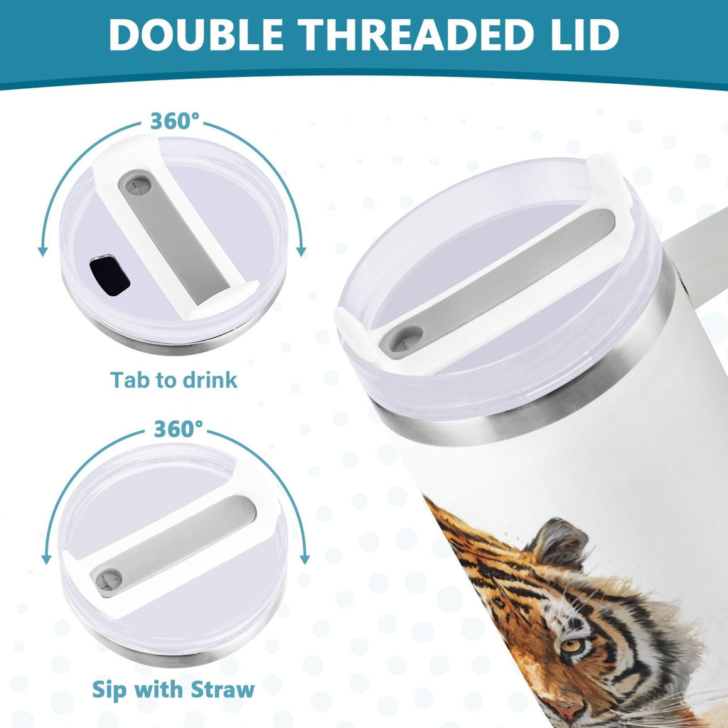 30 oz Insulated Stainless Steel Tumbler Double Wall Stainless Steel Tumbler with 2-Way Drinking Tiger in Action C457T