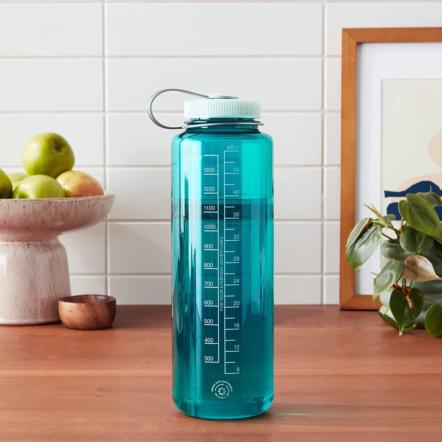 Nalgene Sustain Tritan BPA-Free Water Bottle Made with Material Derived from 50% Plastic Waste (using ISCC certified mass balance), 48 OZ, Wide Mouth, Blue C147M