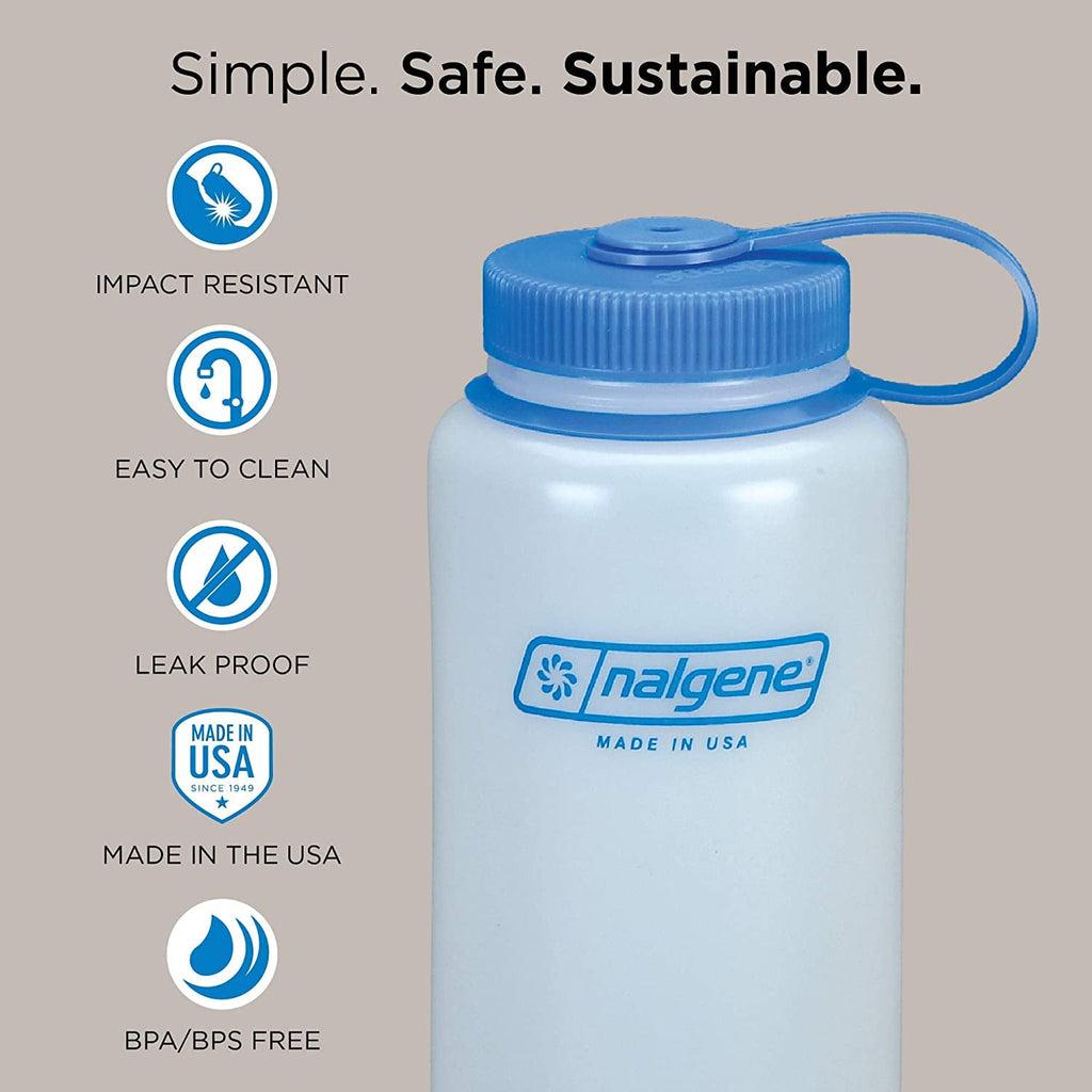 Nalgene Sustain Tritan BPA-Free Water Bottle Made with Material Derived from 50% Plastic Waste (using ISCC certified mass balance), 48 OZ, Wide Mouth, Blue C147M