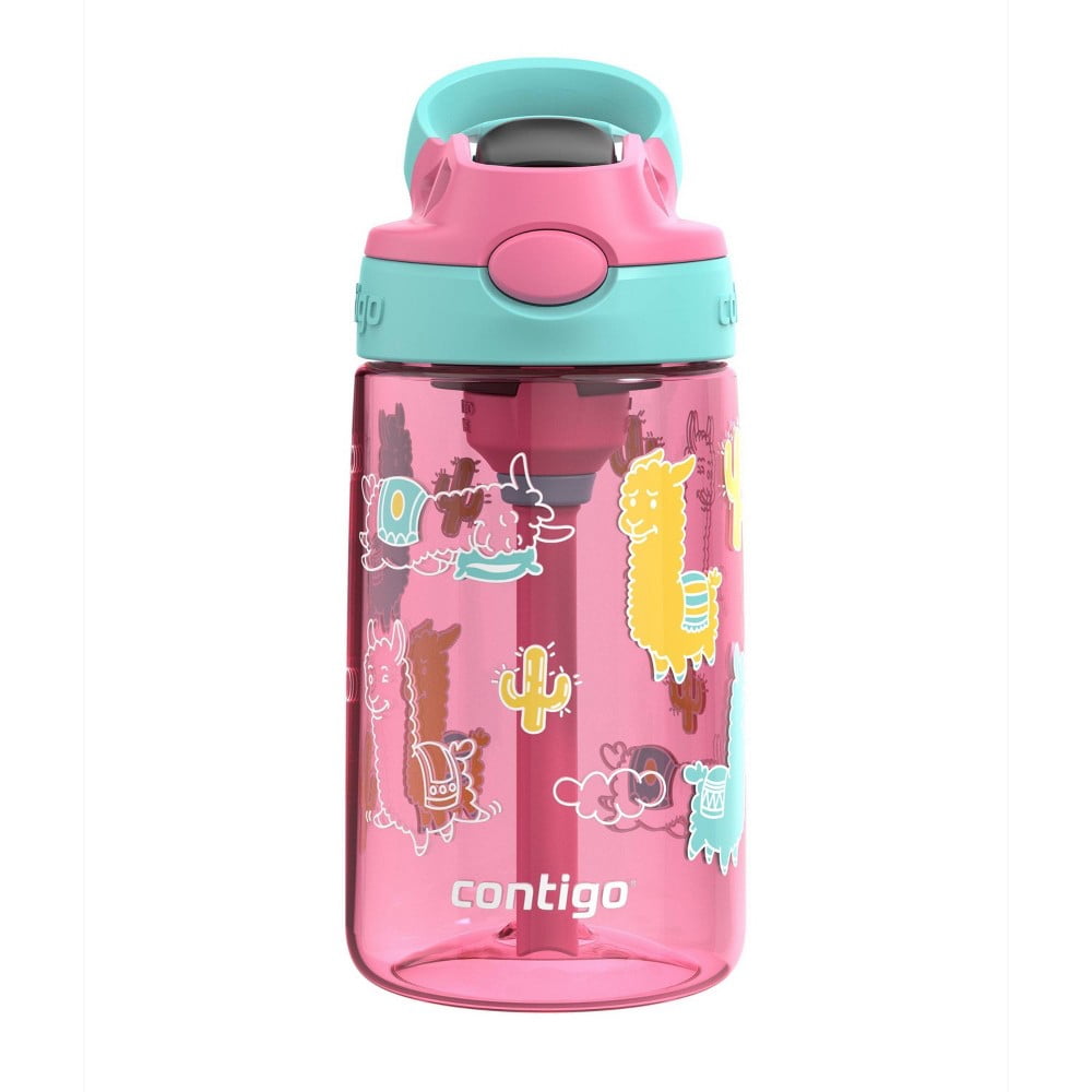 Contigo 14oz Kids' Water Bottle with Redesigned AutoSpout Straw Azalea Jade Vine with Llamas C026W