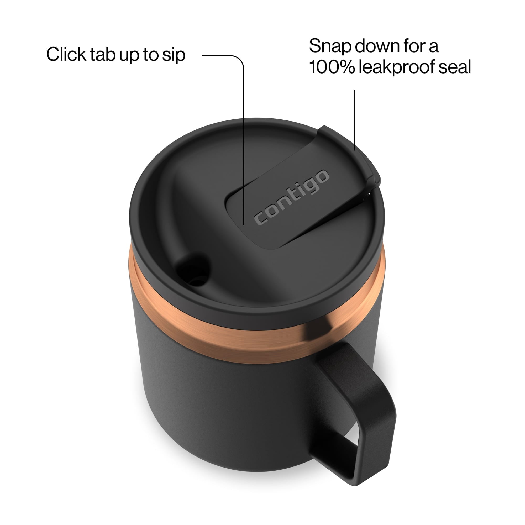 Contigo SnapSeal Leakproof Stainless Steel Reusable Travel Tumbler,Black/Bronze, 14 oz C027Q