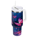 40 oz Insulated Stainless Steel Tumbler Double Wall Stainless Steel Tumbler with 2-Way Drinking Night Scene and Butterflies C488E