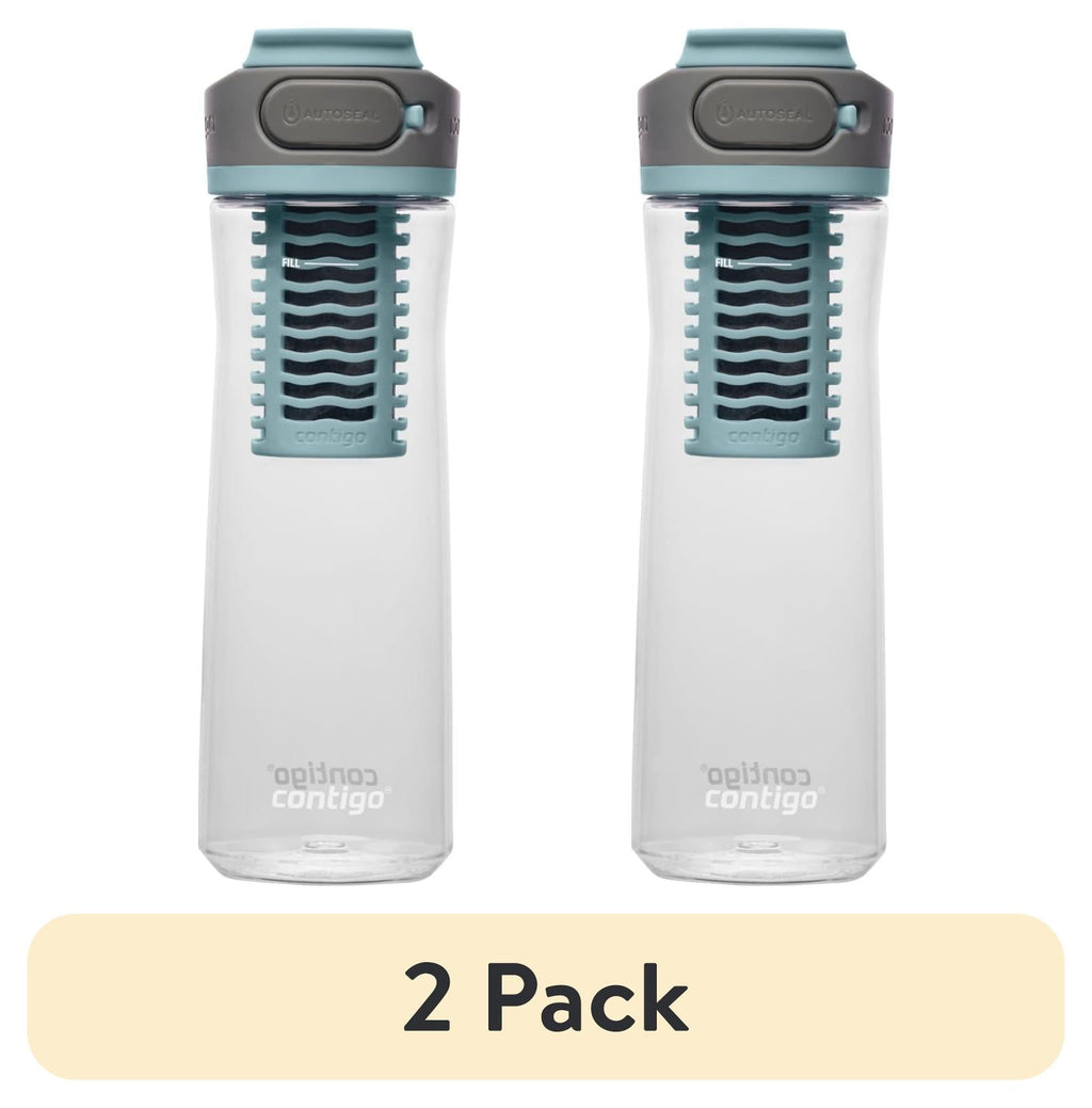 (2 pack) Contigo Clybourn Plastic FreeFlow Filter Water Bottle with AUTOSEAL Lid 24 oz., Salt, with Replacable Filter C053V