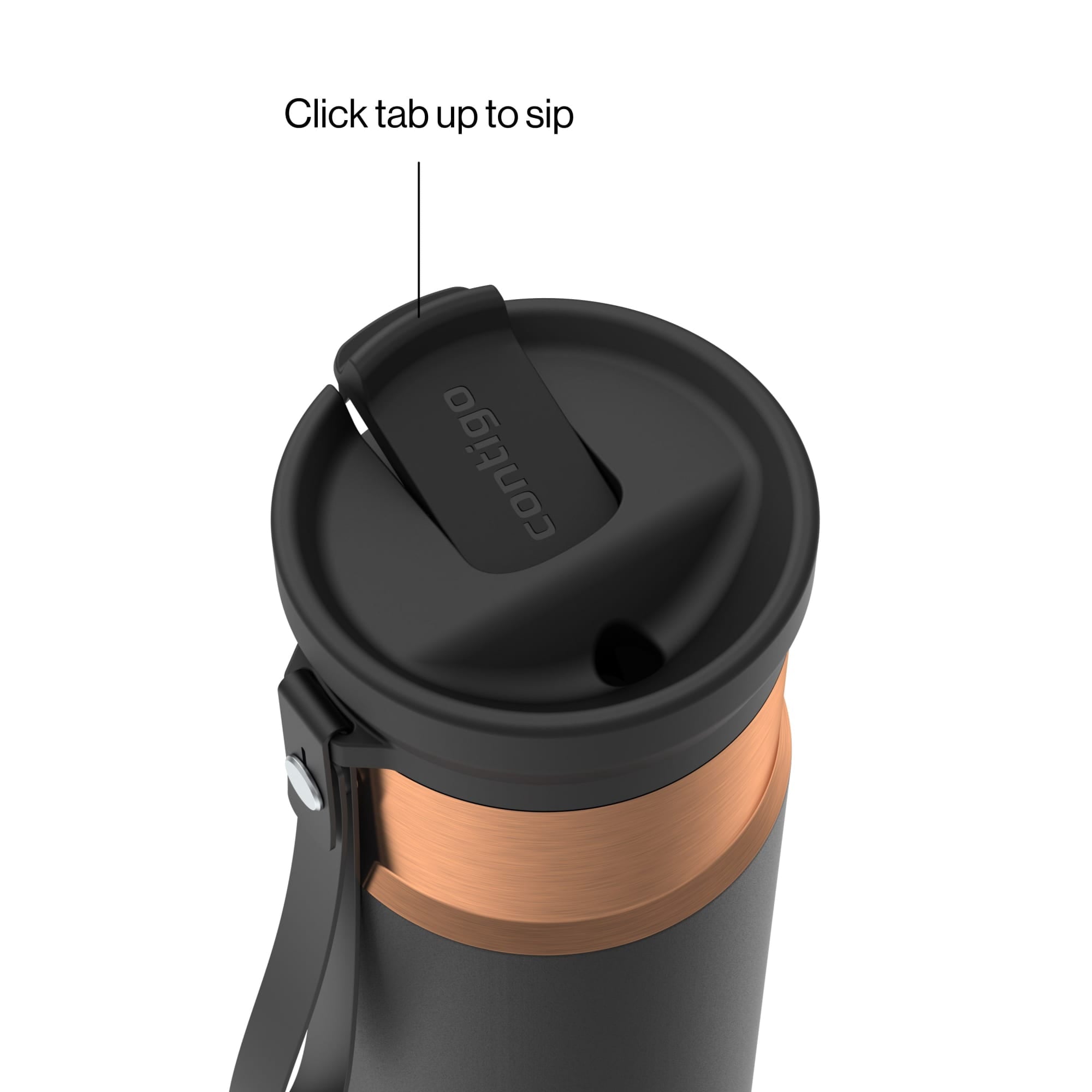 Contigo SnapSeal Leakproof Stainless Steel Reusable Water Bottle with Carrying Strap, Black/Bronze, 16 oz C065A