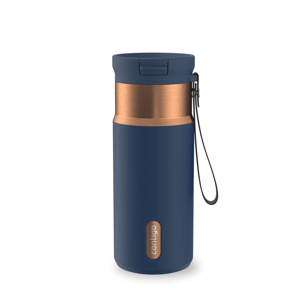 Contigo SnapSeal Leakproof Stainless Steel Reusable Water Bottle with Carrying Strap, Black/Bronze, 16 oz C065A