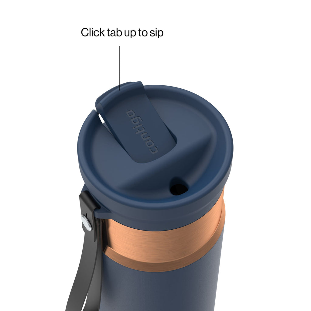 Contigo SnapSeal Leakproof Stainless Steel Reusable Water Bottle with Carrying Strap, Black/Bronze, 16 oz C065A