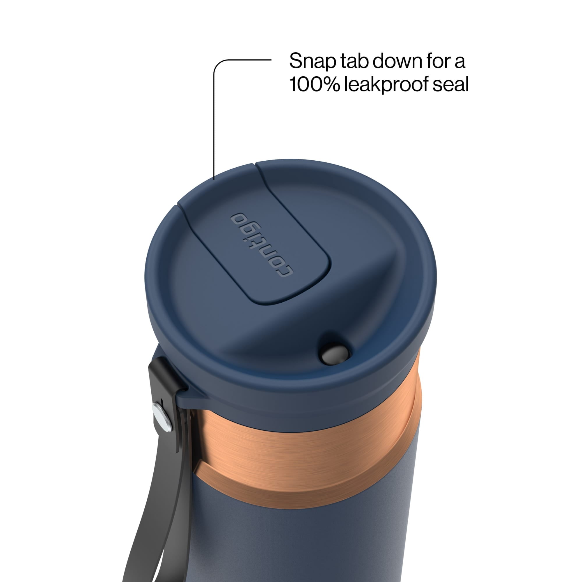 Contigo SnapSeal Leakproof Stainless Steel Reusable Water Bottle with Carrying Strap, Black/Bronze, 16 oz C065A