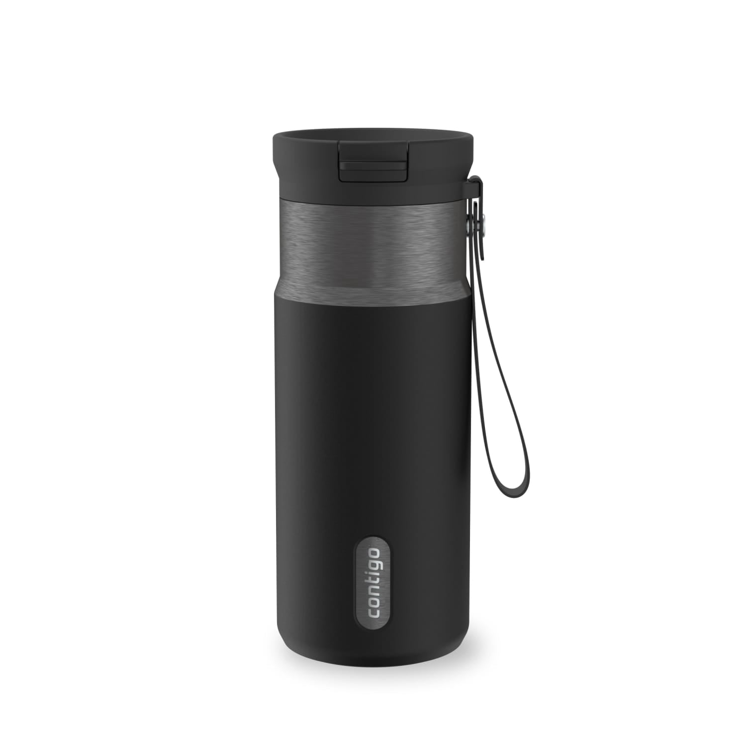 Contigo SnapSeal Leakproof Stainless Steel Reusable Water Bottle with Carrying Strap, Black/Bronze, 16 oz C065A