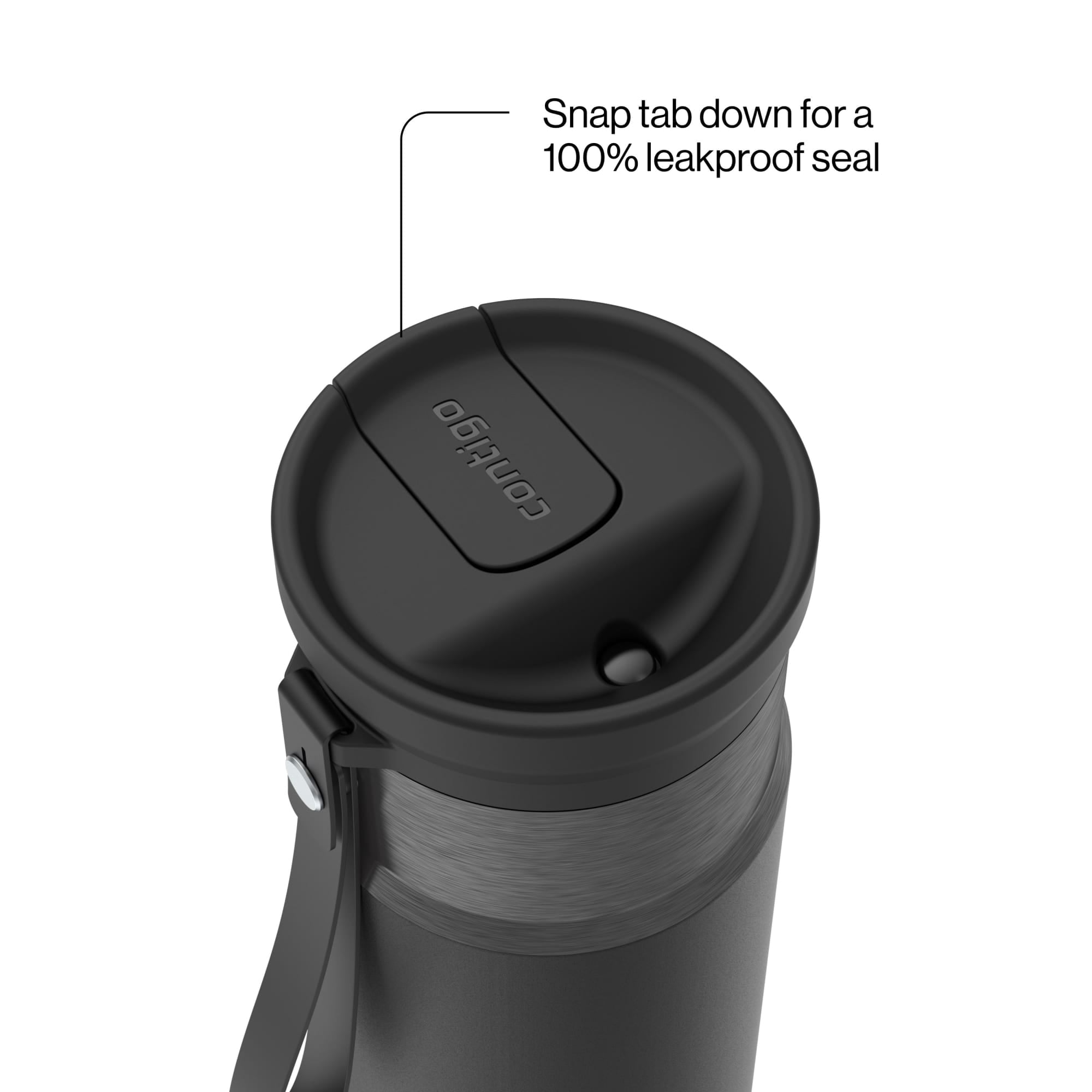 Contigo SnapSeal Leakproof Stainless Steel Reusable Water Bottle with Carrying Strap, Black/Bronze, 16 oz C065A