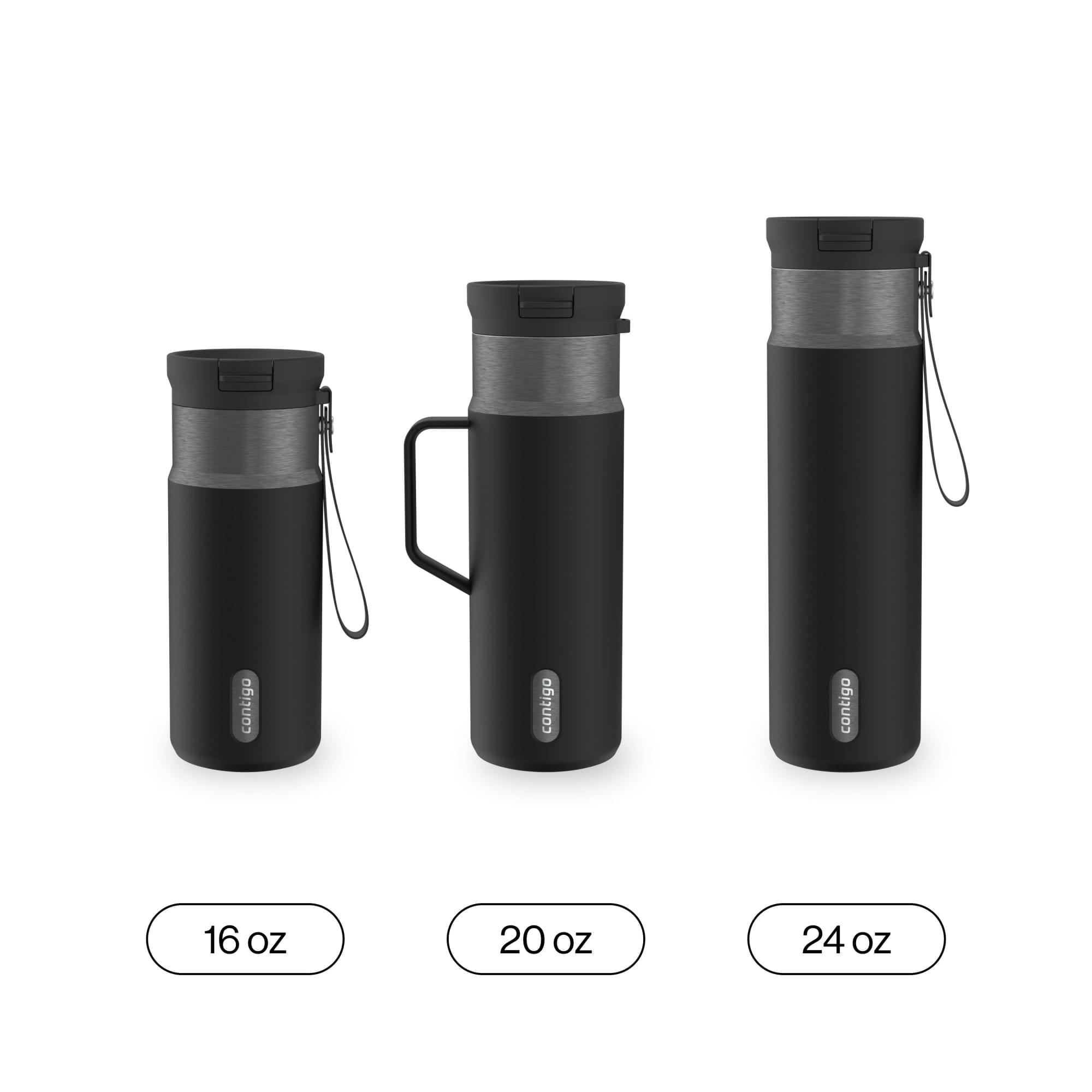 Contigo SnapSeal Leakproof Stainless Steel Reusable Water Bottle with Carrying Strap, Black/Bronze, 16 oz C065A