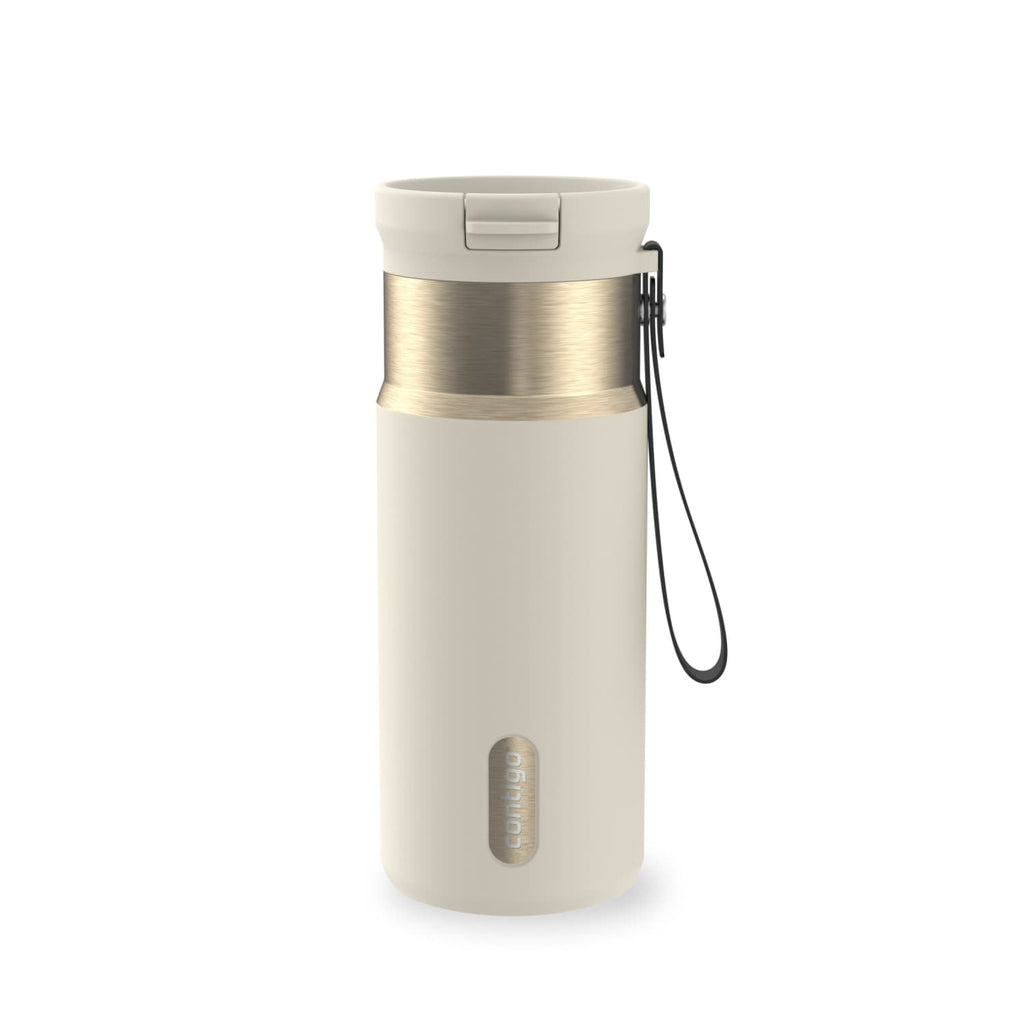 Contigo SnapSeal Leakproof Stainless Steel Reusable Water Bottle with Carrying Strap, Black/Bronze, 16 oz C065A
