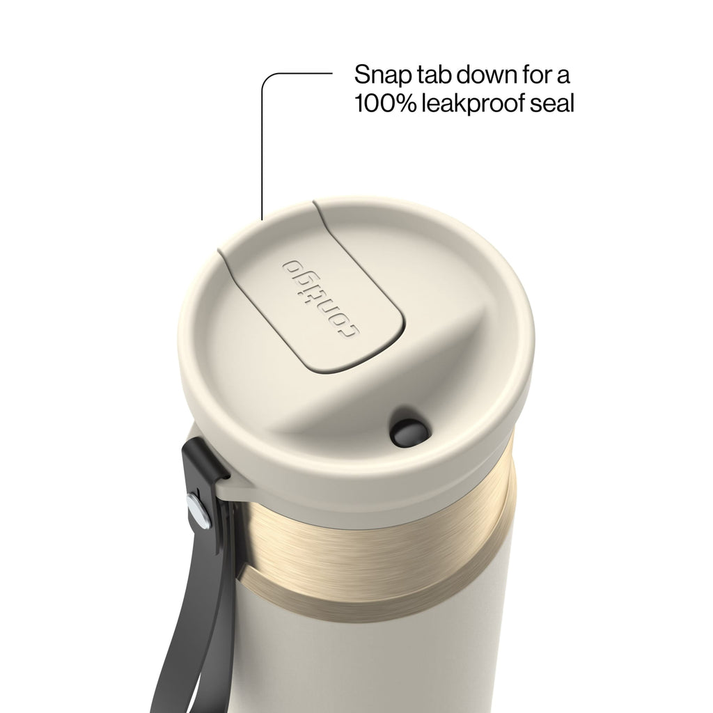 Contigo SnapSeal Leakproof Stainless Steel Reusable Water Bottle with Carrying Strap, Black/Bronze, 16 oz C065A