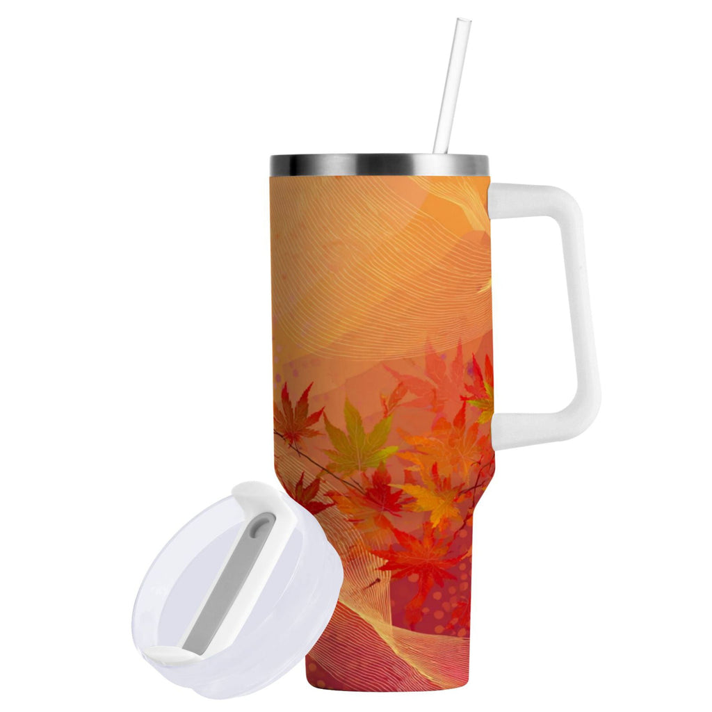 40 oz Insulated Stainless Steel Tumbler Double Wall Stainless Steel Tumbler with 2-Way Drinking Red Maple Leaves in Autumn C475K