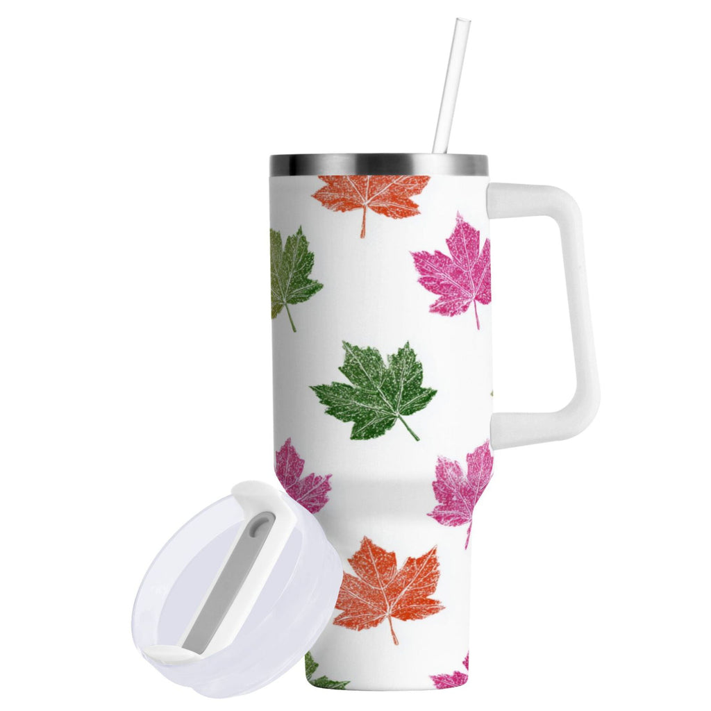 40 oz Insulated Stainless Steel Tumbler Double Wall Stainless Steel Tumbler with 2-Way Drinking Pink Maple Leaf C459J
