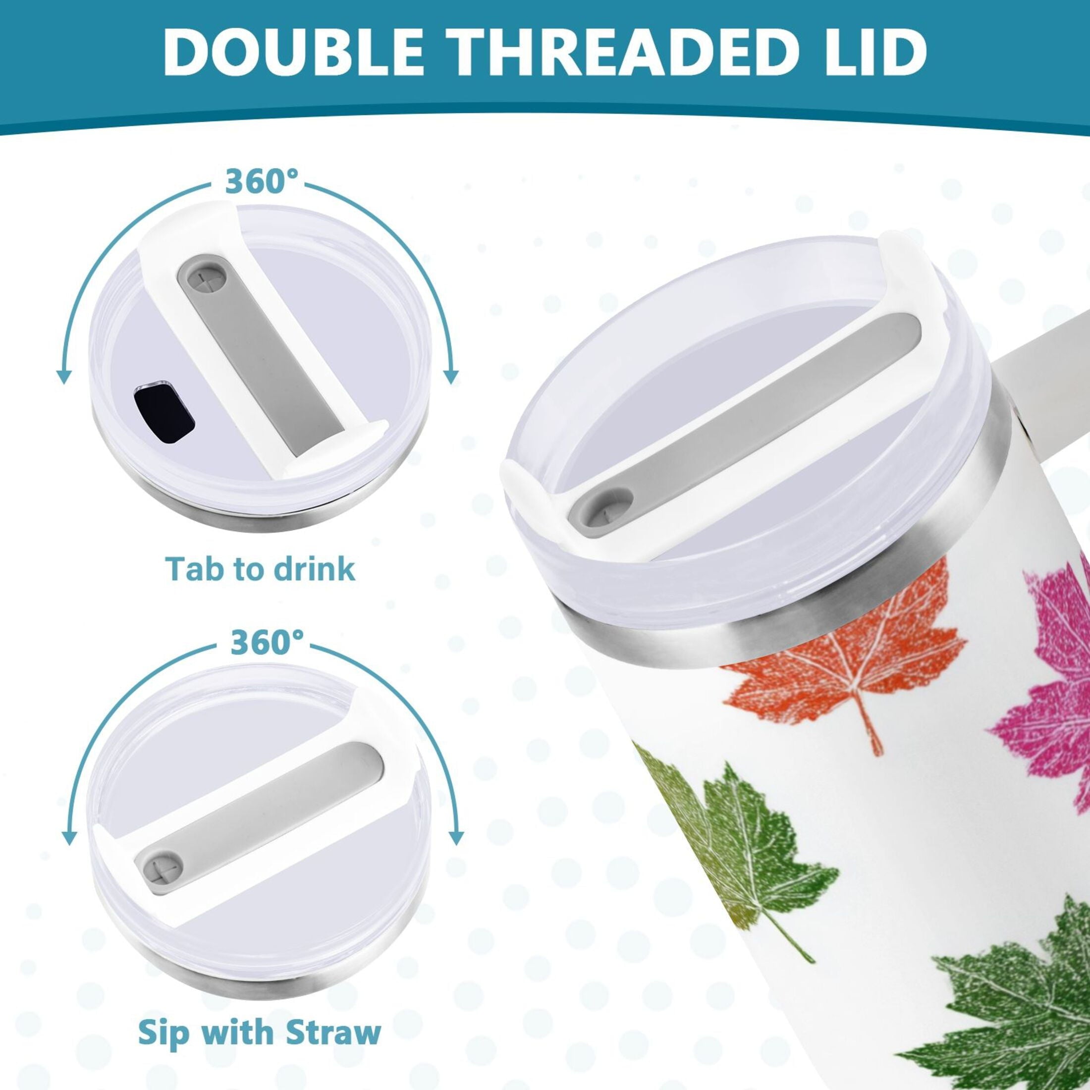 40 oz Insulated Stainless Steel Tumbler Double Wall Stainless Steel Tumbler with 2-Way Drinking Pink Maple Leaf C459J