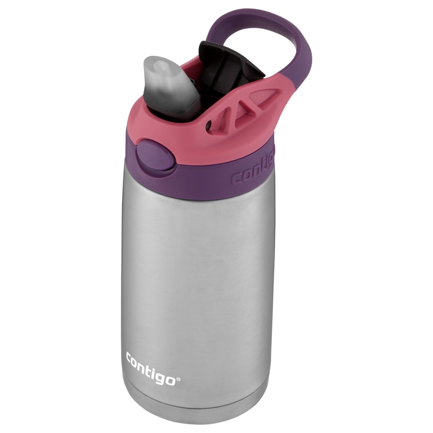 Contigo Kids Stainless Steel Water Bottle with Redesigned AUTOSPOUT Straw Lid Eggplant and Punch, 13 fl oz. C116K
