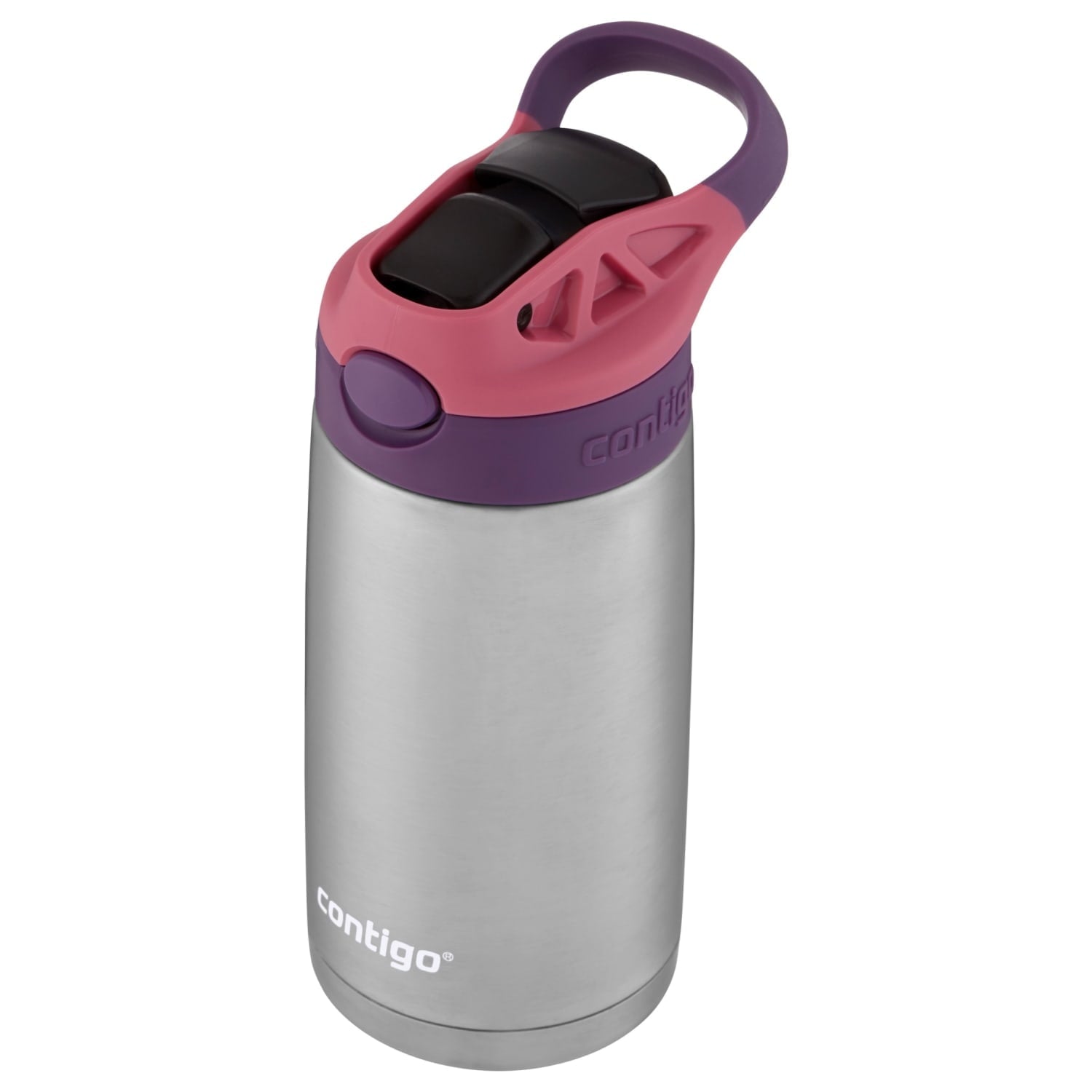 Contigo Kids Stainless Steel Water Bottle with Redesigned AUTOSPOUT Straw Lid Eggplant and Punch, 13 fl oz. C116K