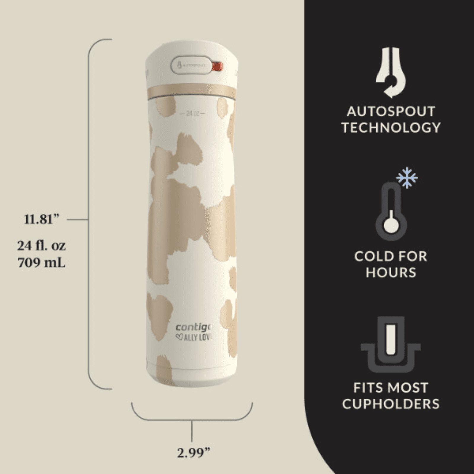 Contigo x Ally Love Ashland Chill 2.0 Stainless Steel Water Bottle with Autospout Lid, 24 oz, Oatmilk C092K
