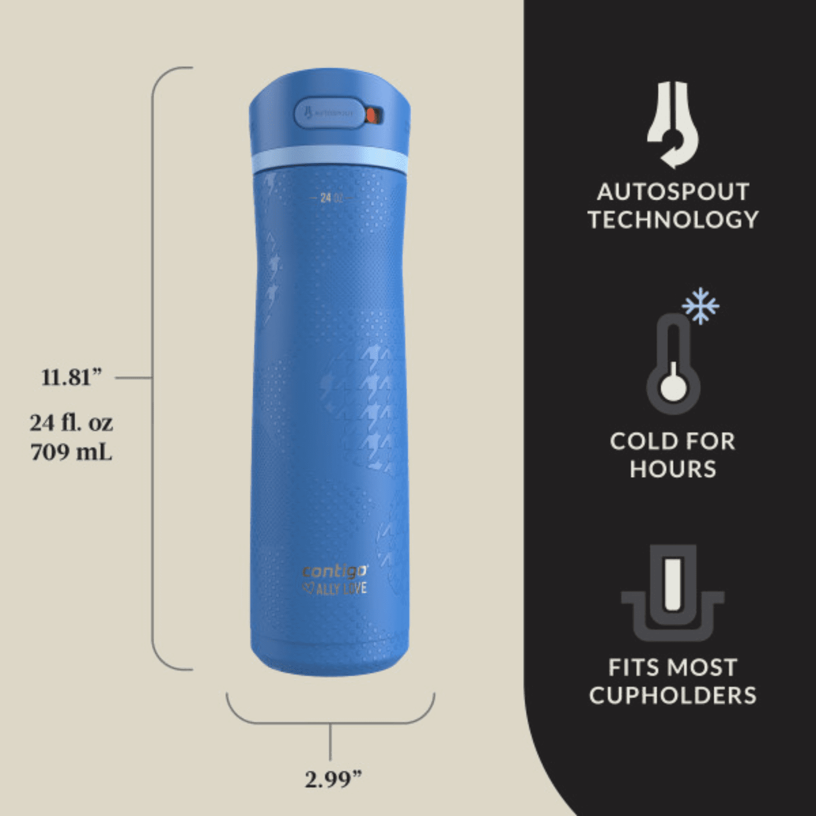 Contigo x Ally Love Ashland Chill 2.0 Stainless Steel Water Bottle with Autospout Lid, 24 oz, Oatmilk C092K