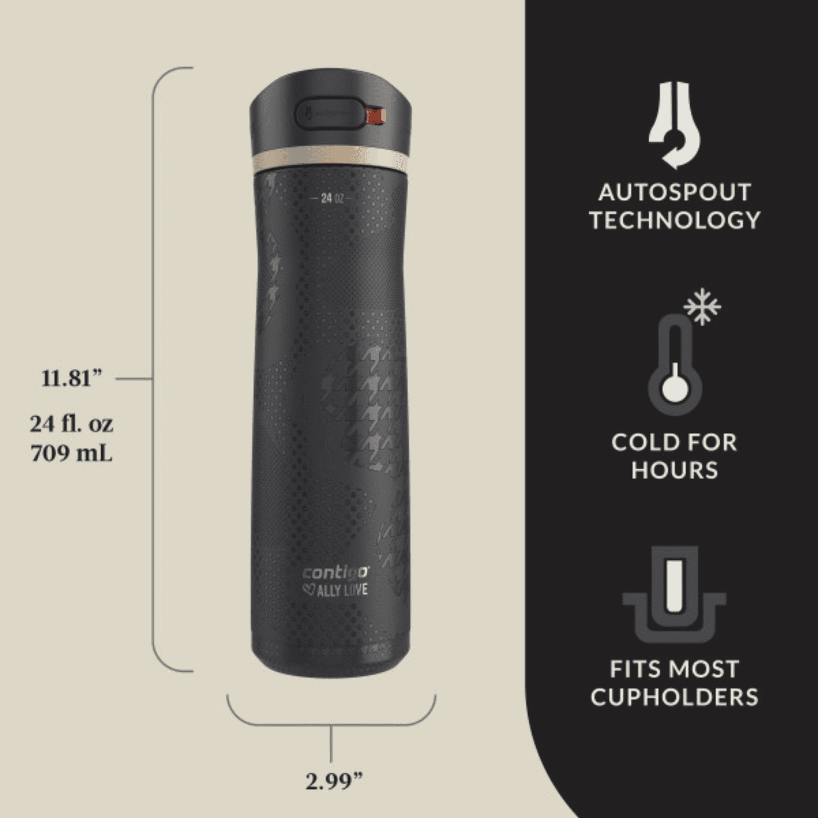 Contigo x Ally Love Ashland Chill 2.0 Stainless Steel Water Bottle with Autospout Lid, 24 oz, Oatmilk C092K