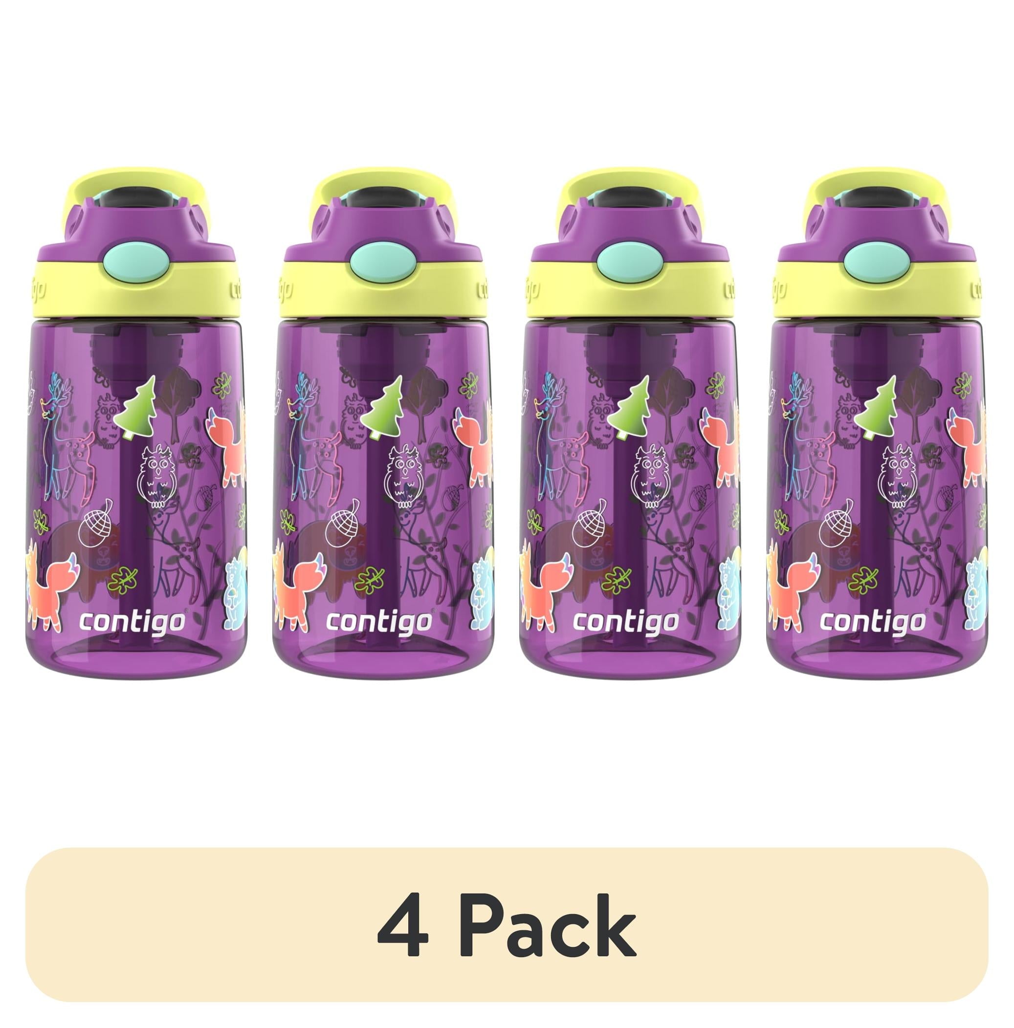 (4 pack) Contigo Kids Water Bottle with Redesigned AUTOSPOUT Straw, 14 oz, Grape Forest Haven C016N