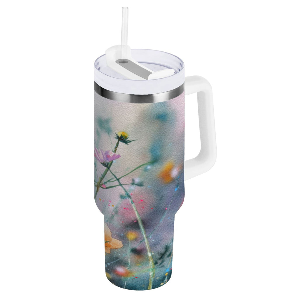 40 oz Insulated Stainless Steel Tumbler Double Wall Stainless Steel Tumbler with 2-Way Drinking Abstract Wildflowers C504W
