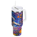 40 oz Insulated Stainless Steel Tumbler Double Wall Stainless Steel Tumbler with 2-Way Drinking Astronaut and Colorful Flowers C562D