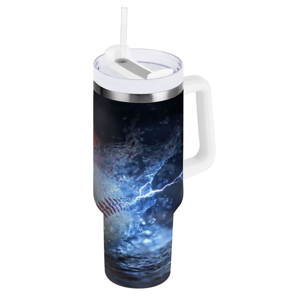 40 oz Insulated Stainless Steel Tumbler Double Wall Stainless Steel Tumbler with 2-Way Drinking Baseball with Water and Fire C680S