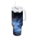 40 oz Insulated Stainless Steel Tumbler Double Wall Stainless Steel Tumbler with 2-Way Drinking Baseball with Water and Fire C680S