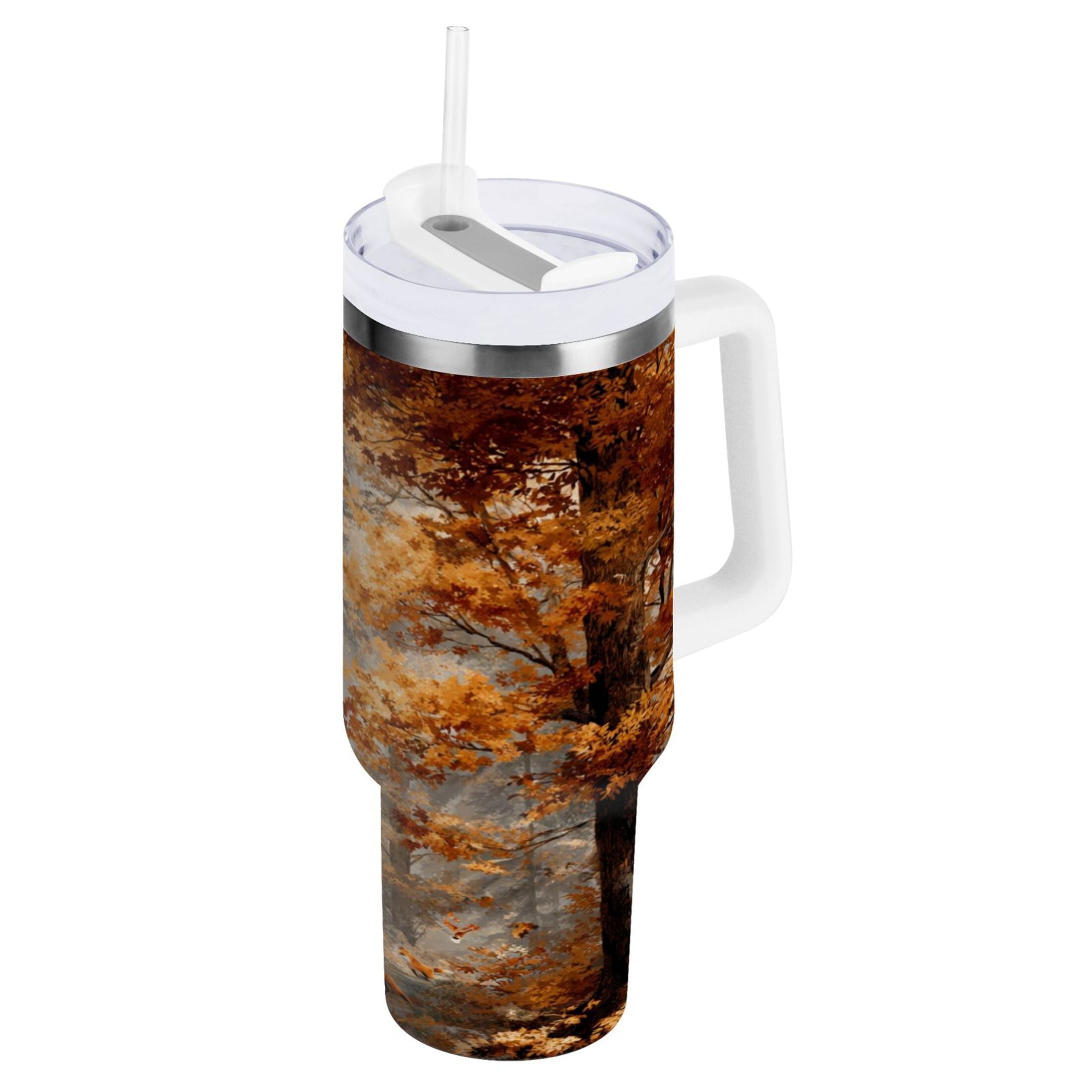 30 oz Insulated Stainless Steel Tumbler Double Wall Stainless Steel Tumbler with 2-Way Drinking Beautiful Autumn Forest C556L