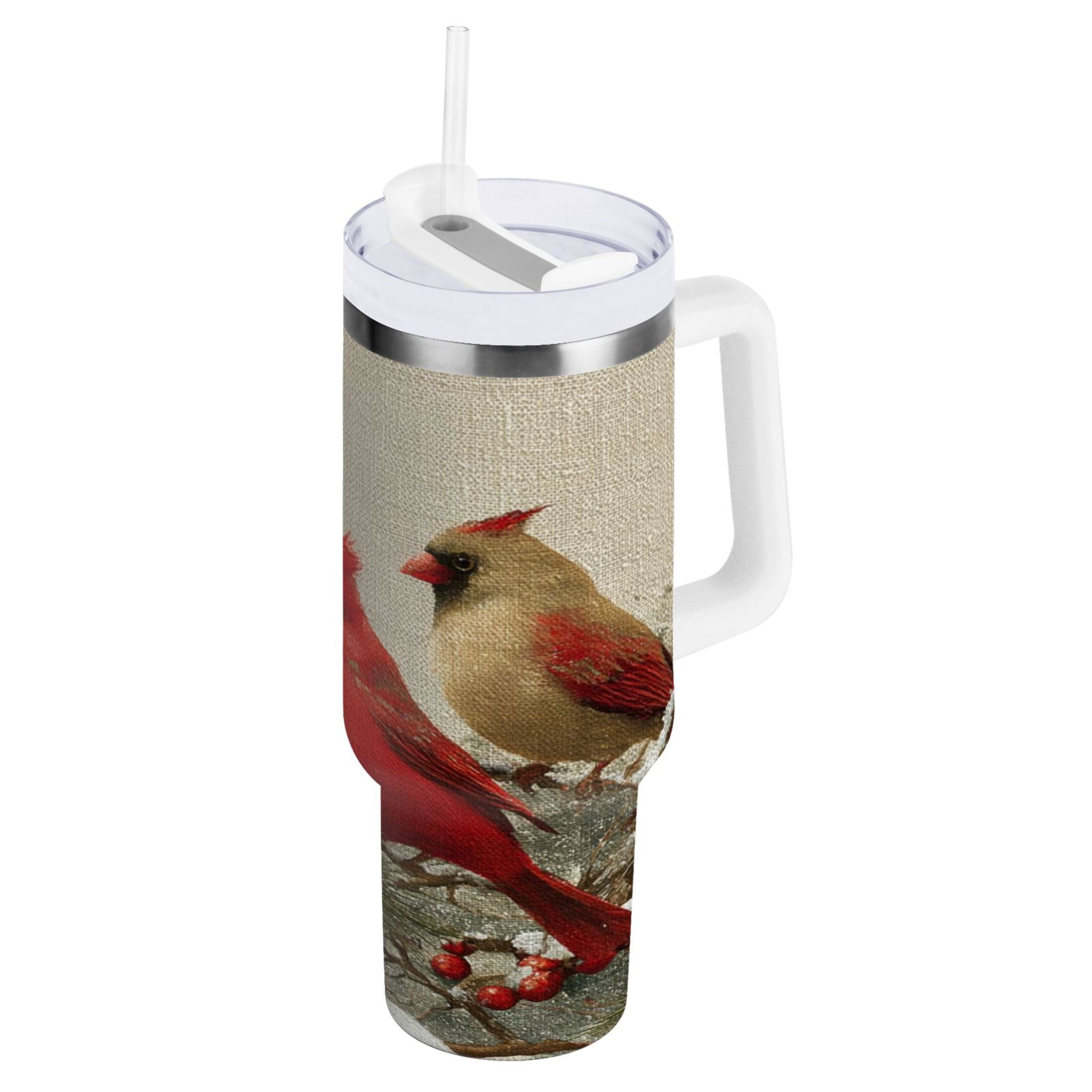30 oz Insulated Stainless Steel Tumbler Double Wall Stainless Steel Tumbler with 2-Way Drinking Bird and Snow-covered Trees C615X