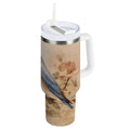 40 oz Insulated Stainless Steel Tumbler Double Wall Stainless Steel Tumbler with 2-Way Drinking Bluebird and Ancient Flowers C574Q