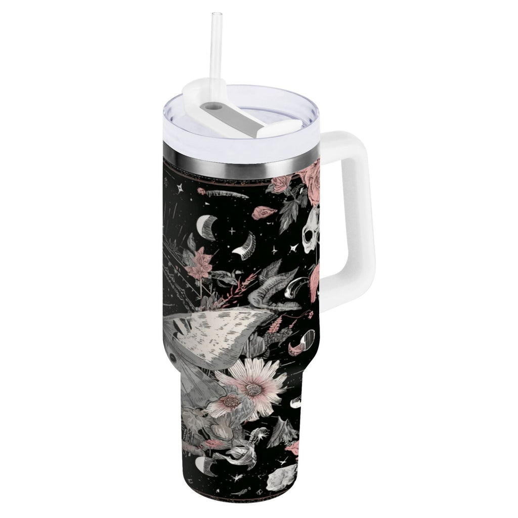 40 oz Insulated Stainless Steel Tumbler Double Wall Stainless Steel Tumbler with 2-Way Drinking Butterfly Surrounded by Flowers C640G