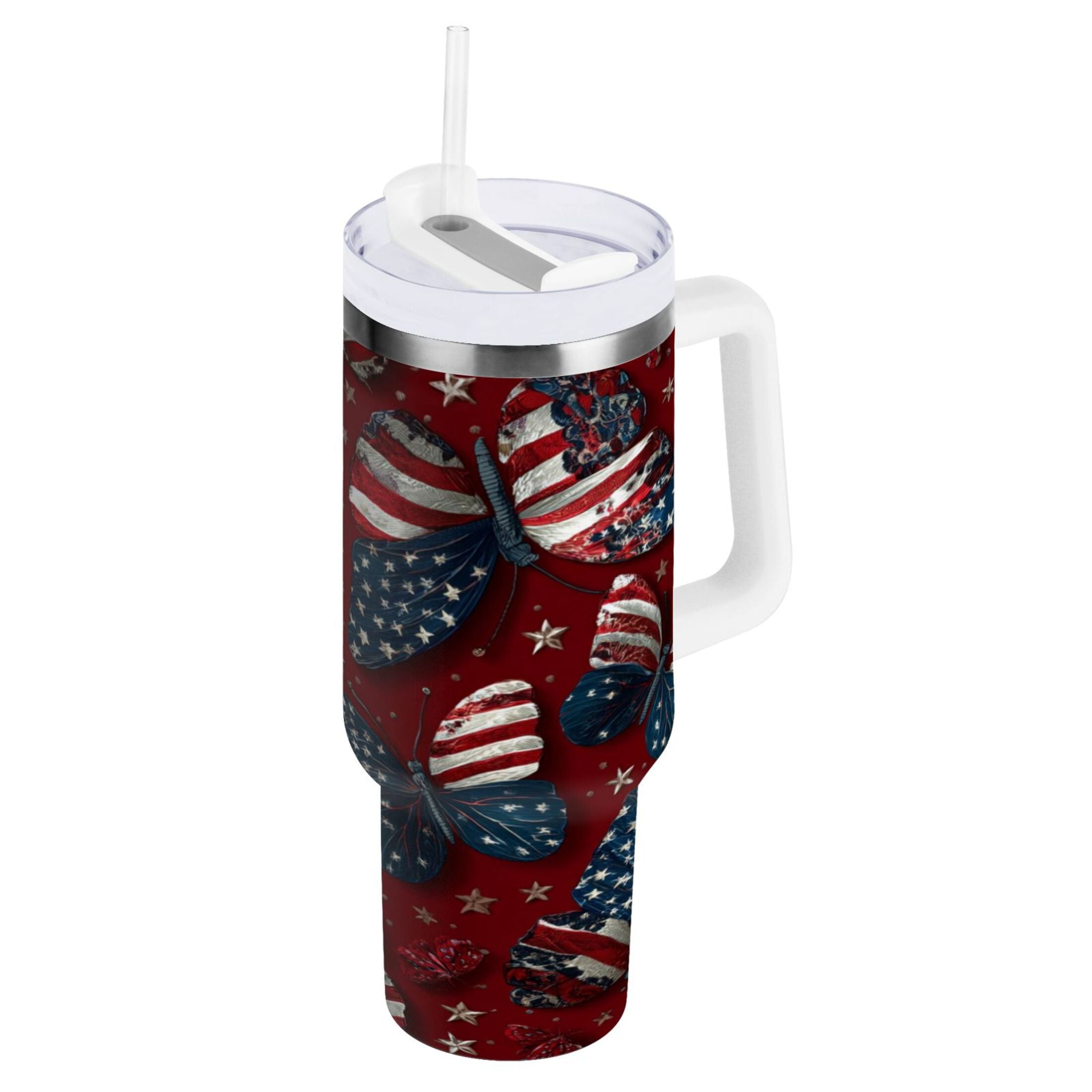 40 oz Insulated Stainless Steel Tumbler Double Wall Stainless Steel Tumbler with 2-Way Drinking Butterfly with National Flag C517Z