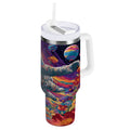 40 oz Insulated Stainless Steel Tumbler Double Wall Stainless Steel Tumbler with 2-Way Drinking Colorful Flowers and Planets C598G