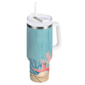 40 oz Insulated Stainless Steel Tumbler Double Wall Stainless Steel Tumbler with 2-Way Drinking Colorful Starfish and Seashells C636N