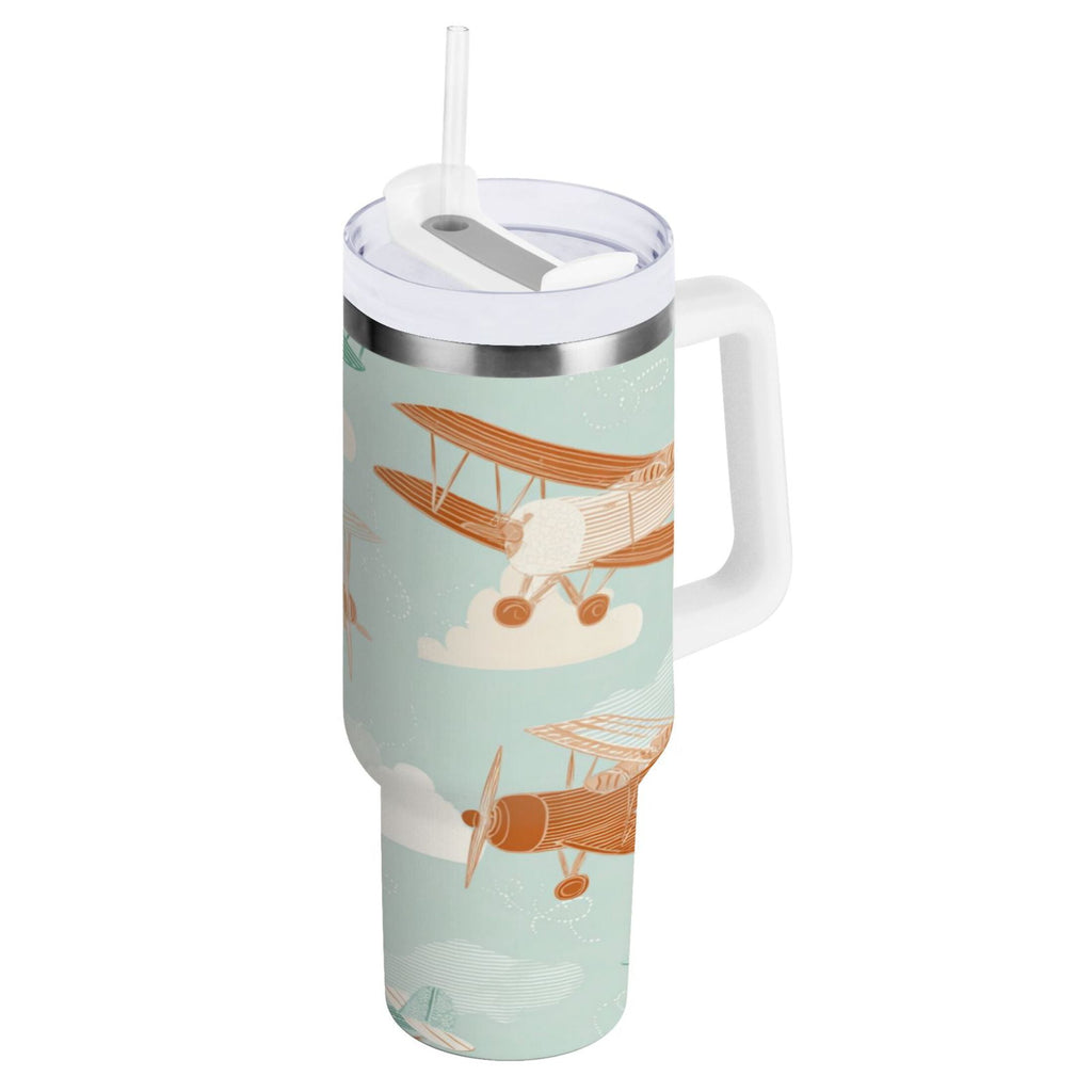 40 oz Insulated Stainless Steel Tumbler Double Wall Stainless Steel Tumbler with 2-Way Drinking Cute Airplanes C647Q