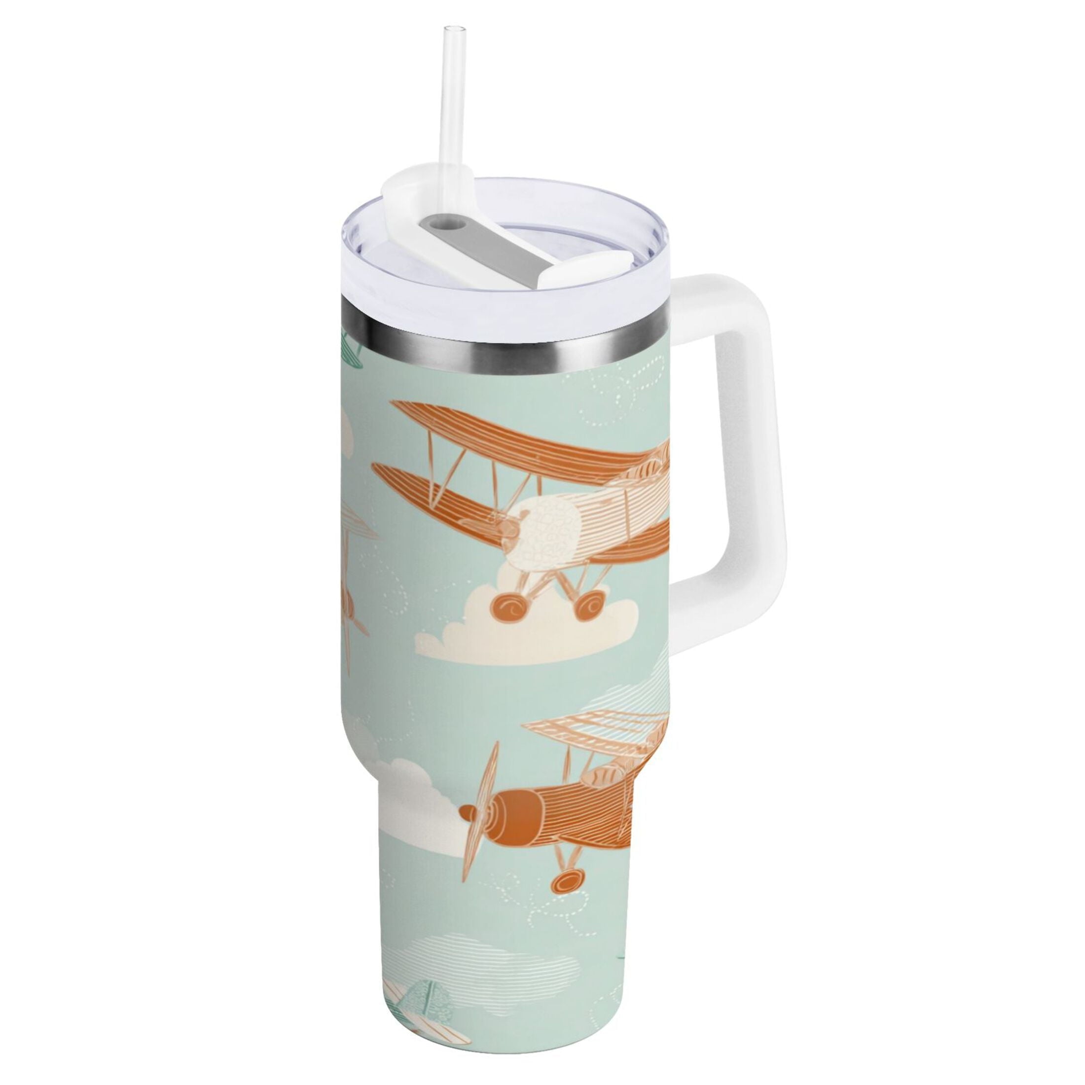 40 oz Insulated Stainless Steel Tumbler Double Wall Stainless Steel Tumbler with 2-Way Drinking Cute Airplanes C647Q