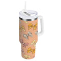 40 oz Insulated Stainless Steel Tumbler Double Wall Stainless Steel Tumbler with 2-Way Drinking Cute Animal Print Bows C678U