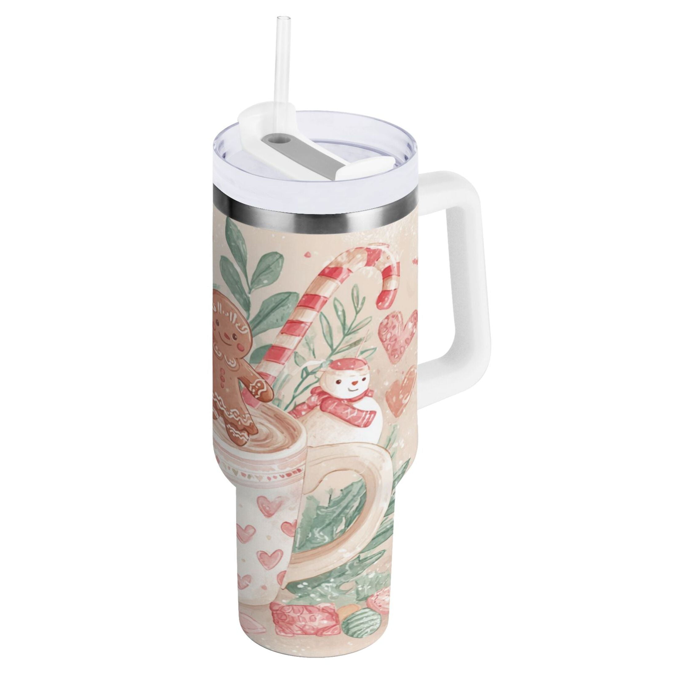 30 oz Insulated Stainless Steel Tumbler Double Wall Stainless Steel Tumbler with 2-Way Drinking Cute Christmas Design C600G