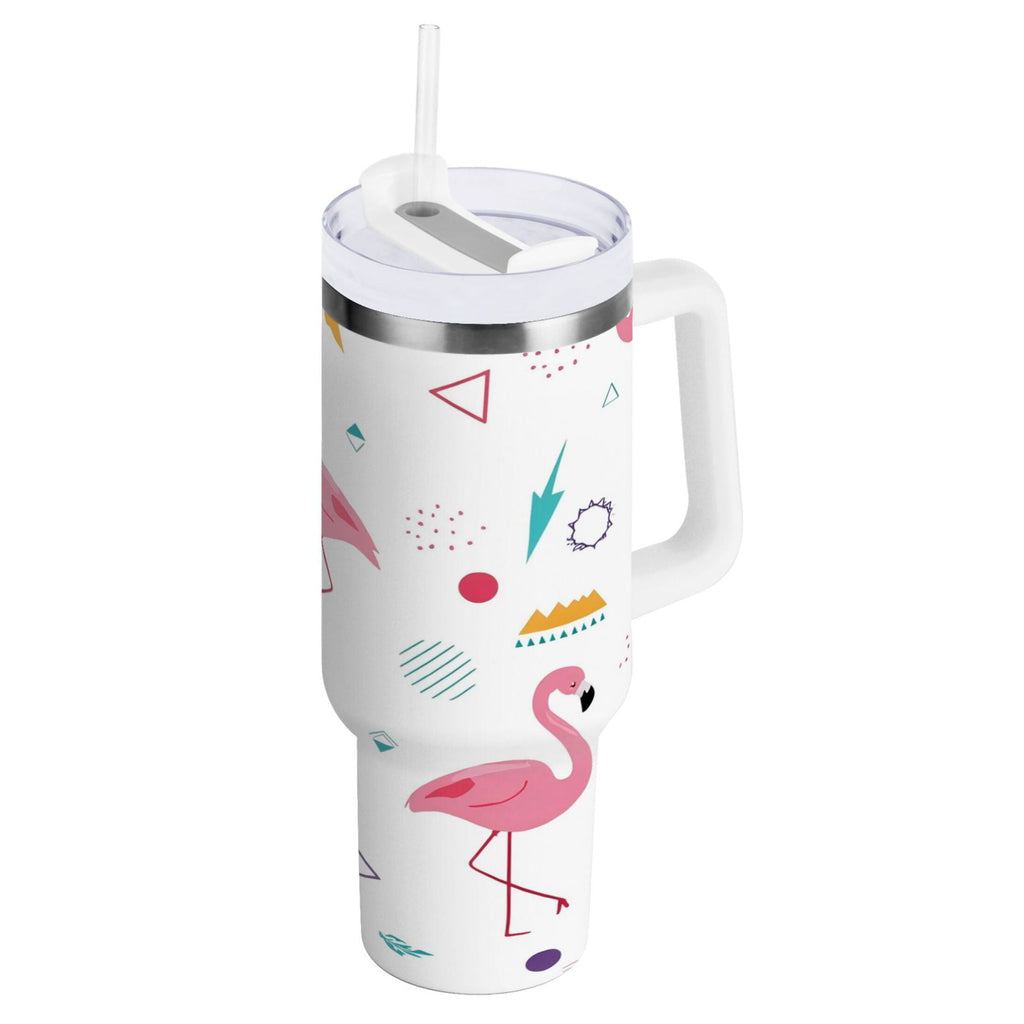 40 oz Insulated Stainless Steel Tumbler Double Wall Stainless Steel Tumbler with 2-Way Drinking Cute Flamingo Pattern C502Y