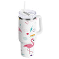 40 oz Insulated Stainless Steel Tumbler Double Wall Stainless Steel Tumbler with 2-Way Drinking Cute Flamingo Pattern C502Y