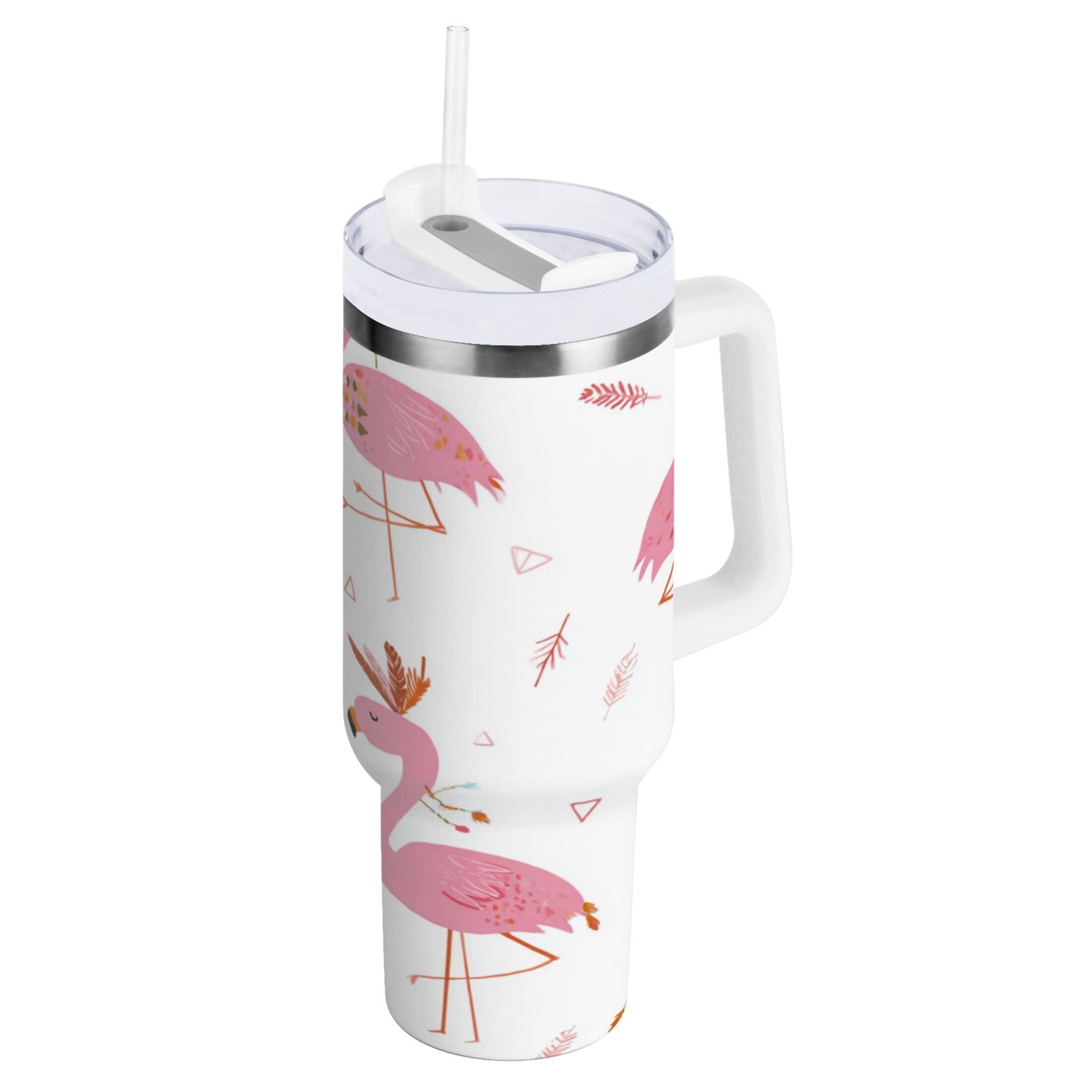 40 oz Insulated Stainless Steel Tumbler Double Wall Stainless Steel Tumbler with 2-Way Drinking Cute Pink Flamingo Pattern C515U