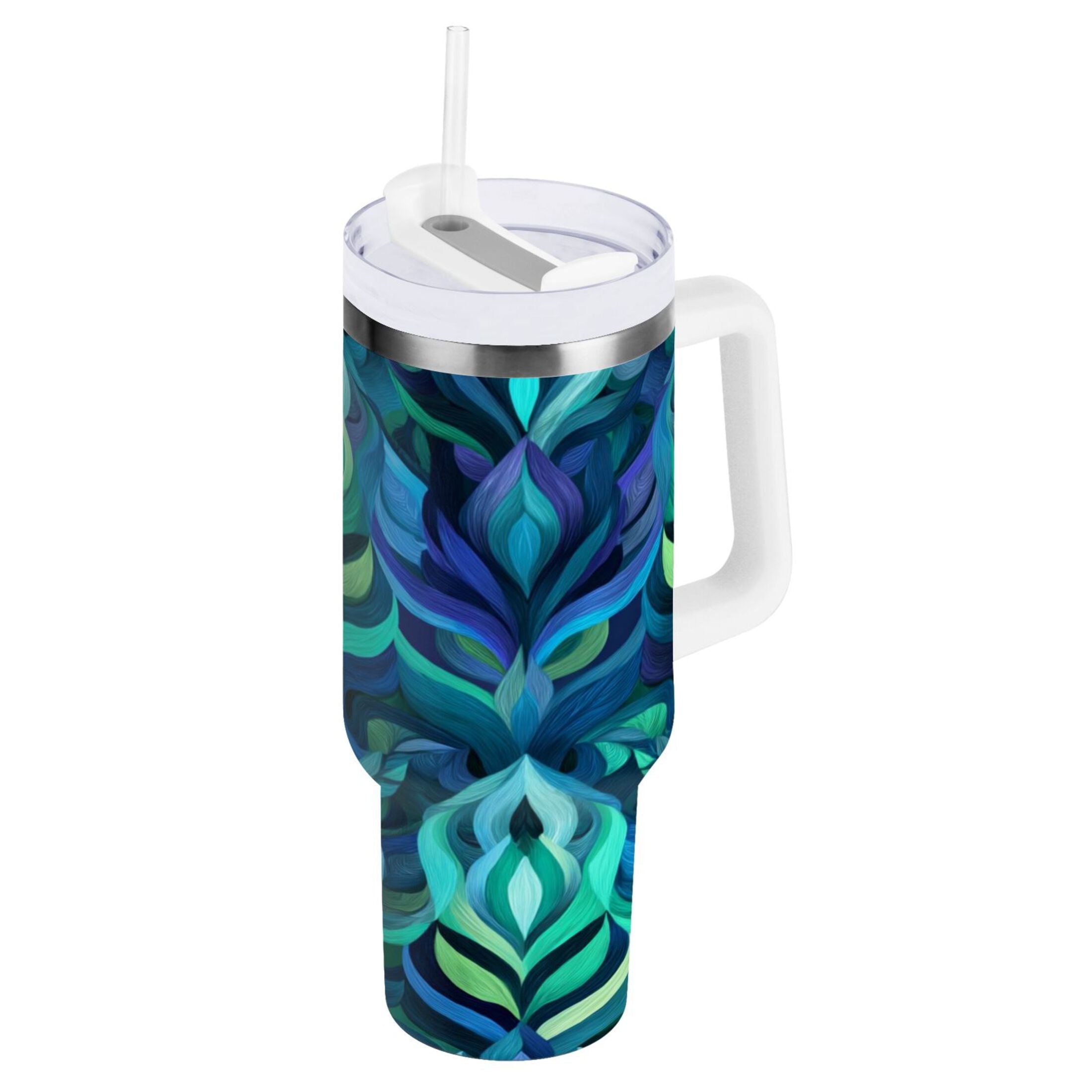 40 oz Insulated Stainless Steel Tumbler Double Wall Stainless Steel Tumbler with 2-Way Drinking Elegant Blue Abstract Shapes C609J