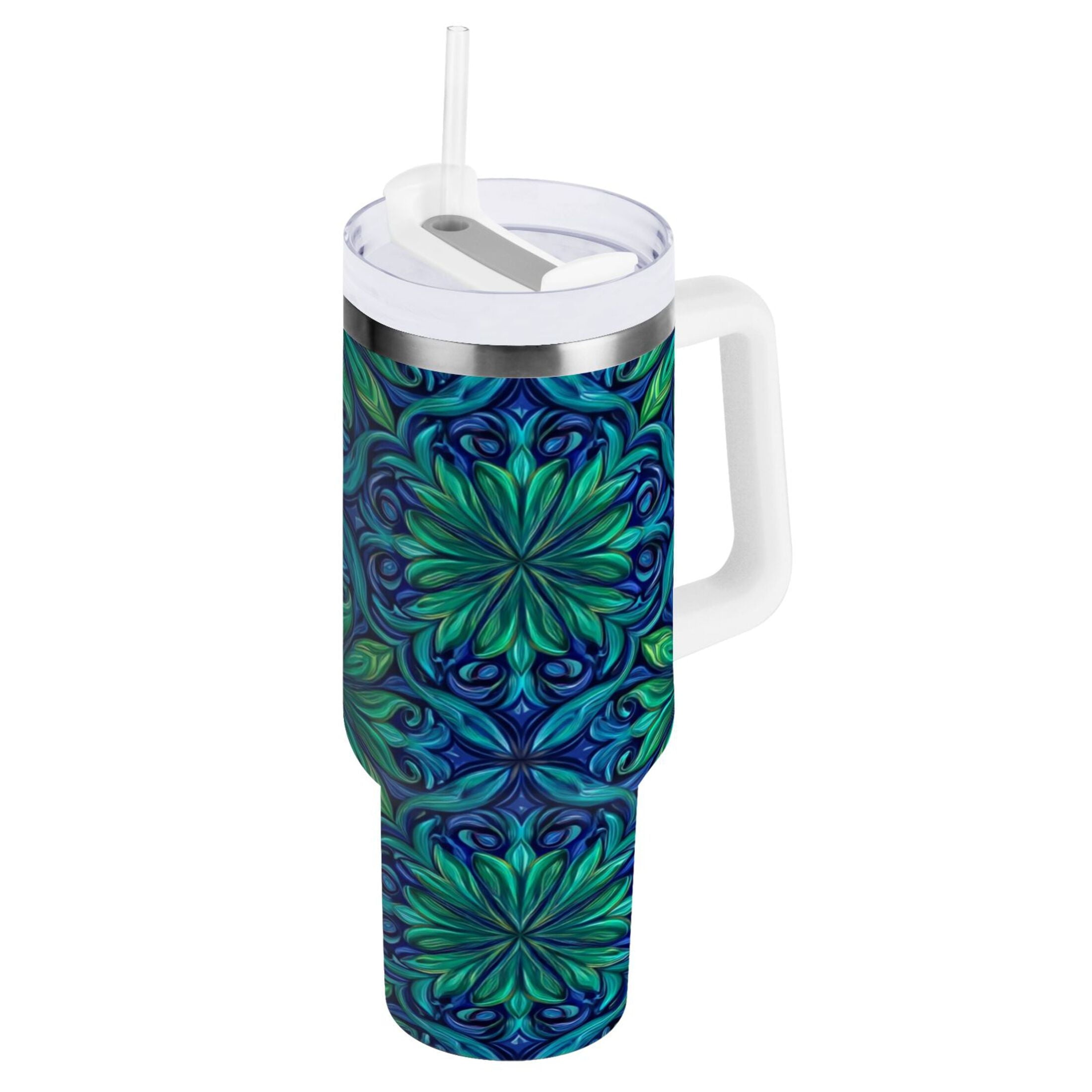 40 oz Insulated Stainless Steel Tumbler Double Wall Stainless Steel Tumbler with 2-Way Drinking Elegant Blue Traditional Patterns C603G